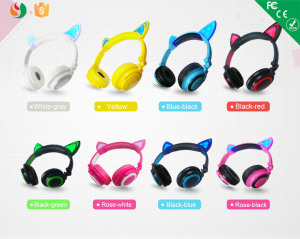 Cat Ear Style Headphones Glowing Wired Headphones LED Headphones