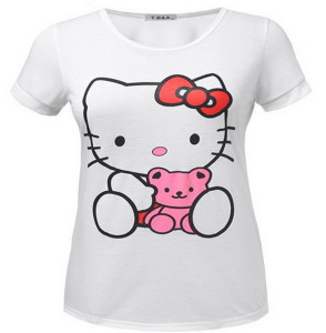 China Factory Customized Cotton Printed Hello Kitty Female T Shirt